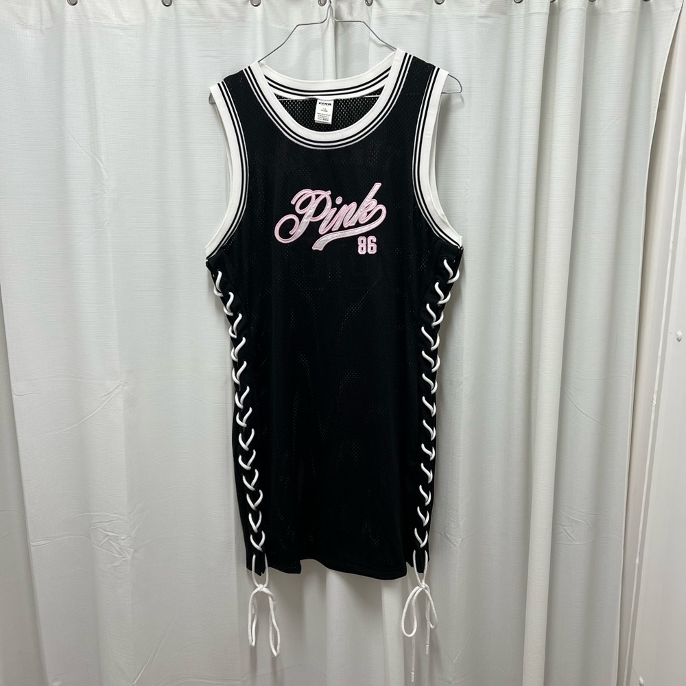 PINK Victoria's Secret Black and White Mesh jersey dress